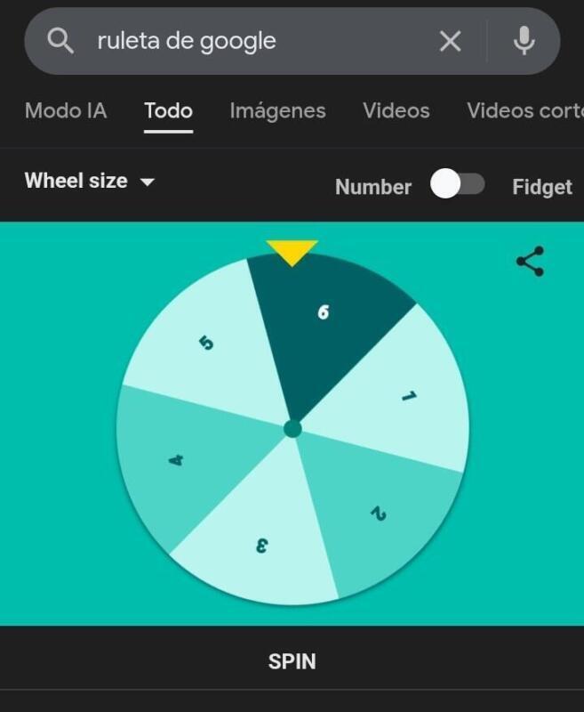 Ruleta interactiva de Google que permite girar una rueda con números directamente desde el buscador.