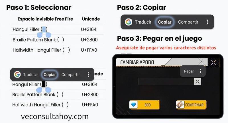 Nombre invisible para Free Fire 3 Espacios invisibles para Free Fire copiar y pegar en nombres