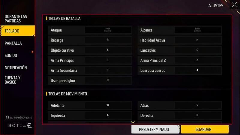 Cómo cambiar los controles de Free Fire en pc 3 Configuración de controles de Free Fire en PC usando Google Play Games mostrando el menú de ajustes y asignación de teclas