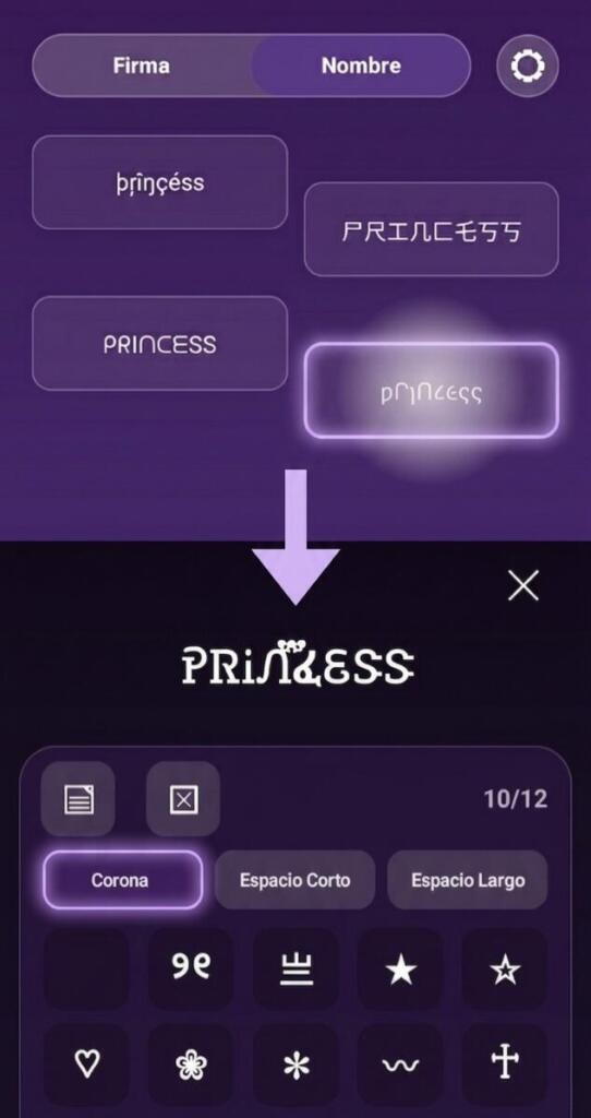 Símbolo de corona para nick con app en Free Fire